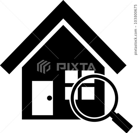 A simple illustration of a detached house and a magnifying glass A simple illustration of a detached house and a magnifying glass 103800675