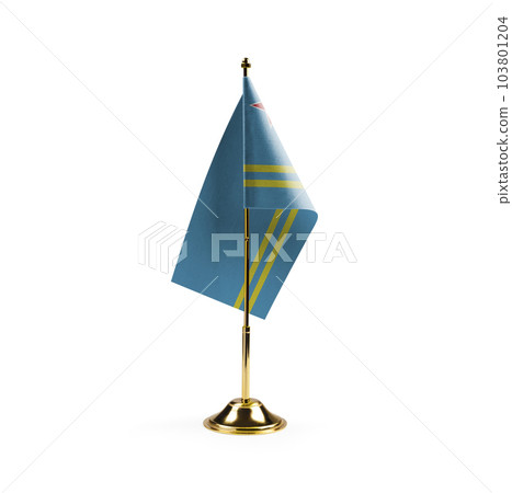 Small national flag of the Aruba on a white background 103801204