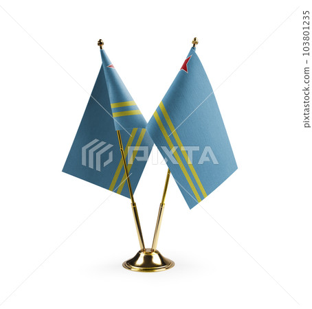Small national flags of the Aruba on a white background 103801235
