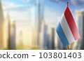 A small Luxembourg flag on an abstract blurry background 103801403