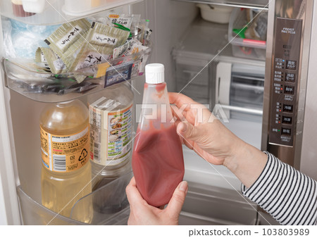 [家庭主婦從冰箱裡拿出番茄醬] 103803989