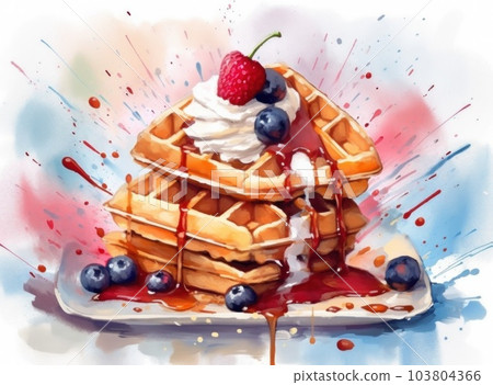 Waffle plate with berries. Illustration AI Generative 103804366