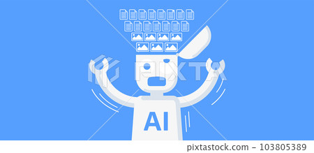 Funny AI learning illustration. Robot illustration. Funny AI learning illustration. Robot illustration. 103805389