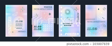 Gradient aesthetic posters. Holographic y2k retro shapes, abstract pastel hologram, blur background and line geometric shapes, minimal futuristic flyers collection. Vector design elements set Gradient aesthetic posters. Holographic y2k retro shapes, abstract pastel hologram, blur background and line geometric shapes, minimal futuristic flyers collection. Vector design elements set 103807839