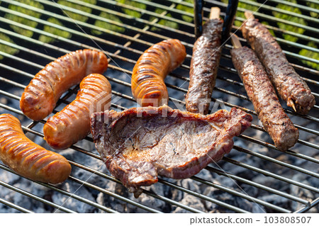 various grilled meat and sausages various grilled meat and sausages 103808507