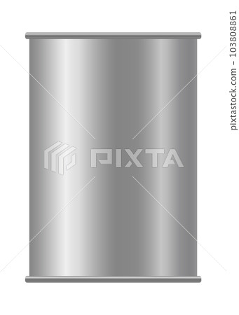 Metallic tin can for food. Front view. Vector realistic mockup of blank cylinder, aluminum container, round steel pack isolated on white background 103808861