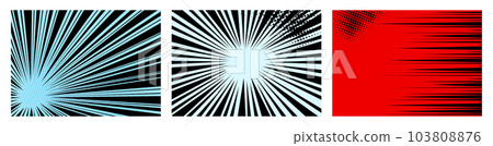Comic book speed lines set, explosion effect. Abstract radial zoom speed light, motion background set. Mega speed frames. Vector illustration on white background Comic book speed lines set, explosion effect. Abstract radial zoom speed light, motion background set. Mega speed frames. Vector illustration on white background 103808876
