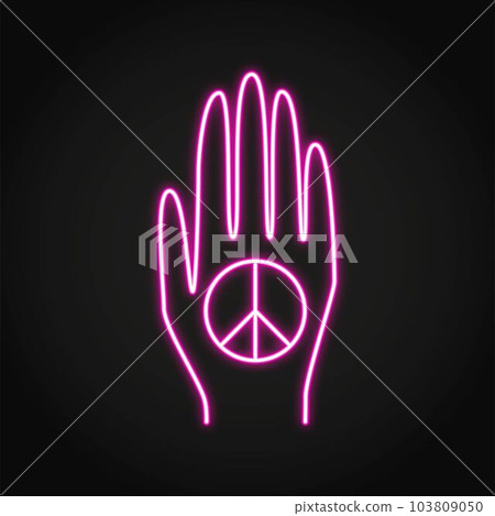 Hand with peace sign neon icon 103809050