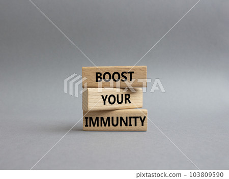 Boost your immunity symbol. Concept word Boost your immunity on wooden blocks. Beautiful grey background. Helthcare and Boost your immunity concept. Copy space 103809590