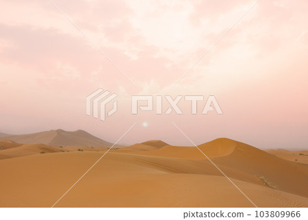 Majestic beautiful scene of Merzouga dunes of Sahara desert Morocco. 103809966