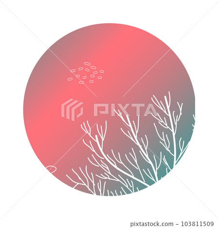 Isolated round shape with color summer background. Plant elements on a bright background, dots, leaves. Banner and poster design. Vector flat illustration. Isolated round shape with color summer background. Plant elements on a bright background, dots, leaves. Banner and poster design. Vector flat illustration. 103811509