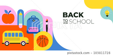 Vibrant Color Back To School background concept design. Geometrical flat style illustration, banner Vibrant Color Back To School background concept design. Geometrical flat style illustration, banner 103811728