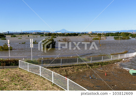 由於 2019 年東日本颱風和防洪效果,Saiko Doman Green Park(埼玉縣)被淹沒 由於 2019 年東日本颱風和防洪效果,Saiko Doman Green Park(埼玉縣)被淹沒 103812609