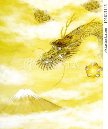 Watercolor painting of dragon and Mt.Fuji 103815143