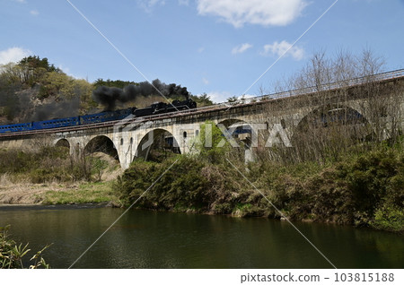 SL Ginga crossing the Tatsusobe River Bridge on the JR Kamaishi Line SL Ginga crossing the Tatsusobe River Bridge on the JR Kamaishi Line 103815188