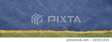 abstract landscape in green and blue  - a collection of Huun papers handmade in Mexico, panorama banner 103815305