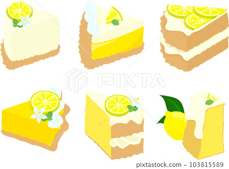 An icon set of cute and refreshing lemon sweets such as tarts, shortcakes and chiffon cakes. An icon set of cute and refreshing lemon sweets such as tarts, shortcakes and chiffon cakes. 103815589