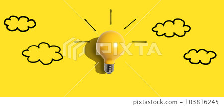 Yellow light bulb with cloud sketches Yellow light bulb with cloud sketches 103816245