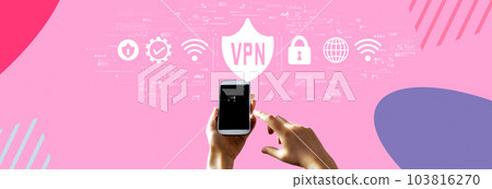 VPN concept with person using smartphone 103816270