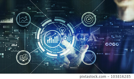 Data Analysis concept with young man in the night 103816285