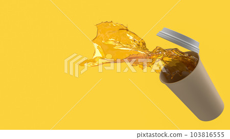 spilled coffee cup on yellow background 3d rendering spilled coffee cup on yellow background 3d rendering 103816555