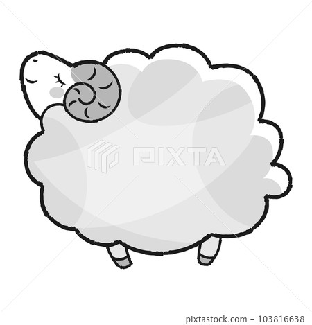 簡單可愛的毛茸茸的羊(側身)黑白 簡單可愛的毛茸茸的羊(側身)黑白 103816638