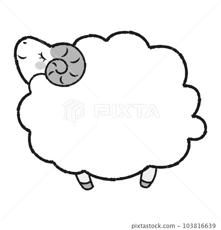 簡單可愛的毛茸茸的羊(側身)黑白 簡單可愛的毛茸茸的羊(側身)黑白 103816639