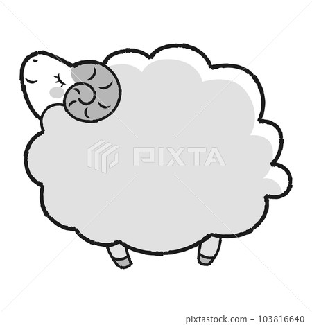 Simple and cute fluffy sheep (sideways) black and white 103816640