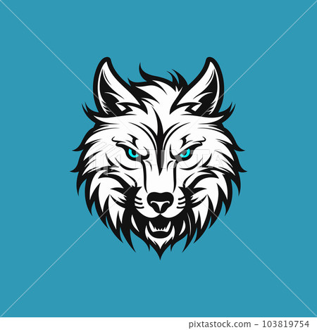 wolf head logo minimalized on blue background wolf head logo minimalized on blue background 103819754