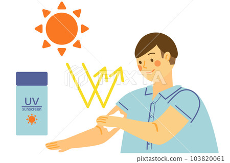 A man in a cutter shirt applying sunscreen A man in a cutter shirt applying sunscreen 103820061