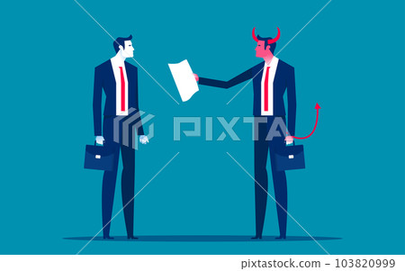 Devil and businessman. Business evil contract vector illustration 103820999