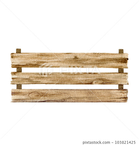 Wooden empty box watercolor illustration. Hand drawn box made on natural material element. Wooden rustic container for fruit and vegetables storage. Isolated on white background 103821425