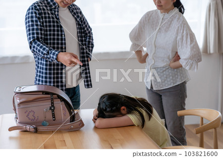 parents scolding their child 103821600