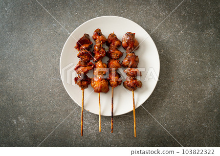 grilled chicken gizzard skewer yakitori serve in izakaya style grilled chicken gizzard skewer yakitori serve in izakaya style 103822322
