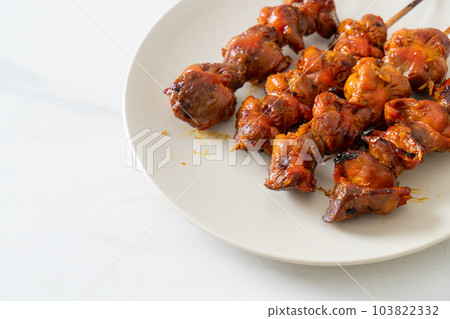 grilled chicken gizzard skewer yakitori serve in izakaya style grilled chicken gizzard skewer yakitori serve in izakaya style 103822332