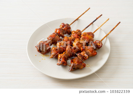 grilled chicken gizzard skewer yakitori serve in izakaya style grilled chicken gizzard skewer yakitori serve in izakaya style 103822339