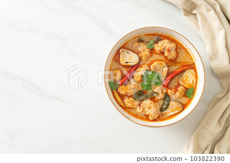 spicy boiled pork soup with mushroom - Tom Yum 103822390