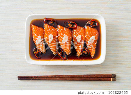 Salmon marinated Shoyu or Salmon Pickled Soy Sauce Salmon marinated Shoyu or Salmon Pickled Soy Sauce 103822465