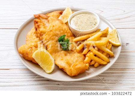 fish and chips with french fries fish and chips with french fries 103822472