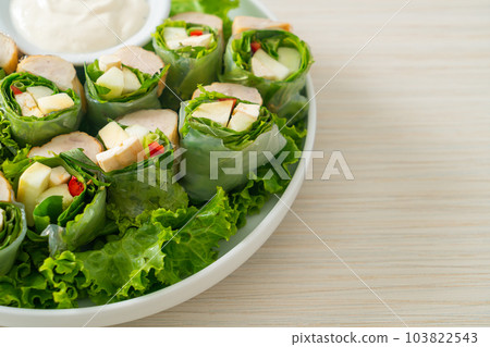 vegetables wrap or salad rolls with creamy salad sauce 103822543
