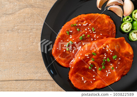 pork Korean marinated or fresh pork raw marinated with Korean spicy paste pork Korean marinated or fresh pork raw marinated with Korean spicy paste 103822589
