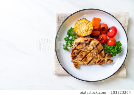 grilled and barbecue fillet pork steak with vegetable 103823264