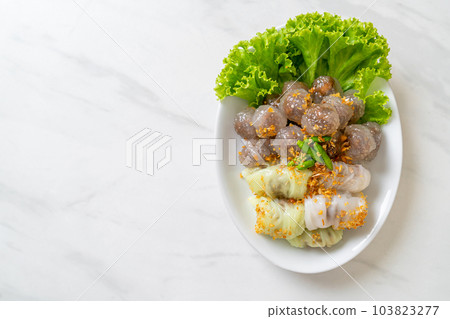 Steamed Rice-Skin Dumplings and Steamed Tapioca Dumplings with Pork Steamed Rice-Skin Dumplings and Steamed Tapioca Dumplings with Pork 103823277