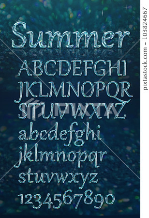 Glass and ice feeling, cool typography used in summer, Chrome cast alphabet set, isolated on white. Computer generated 3D photo rendering. 103824667