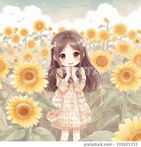 夏天向日葵田裡的女孩 夏天向日葵田裡的女孩 103825155