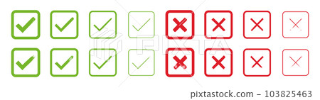 Hand painted approved and rejected signs. Grunge style check mark and cross vector illustration 103825463
