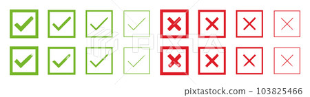 Hand painted approved and rejected signs. Grunge style check mark and cross vector illustration 103825466