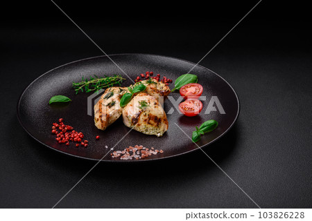 Delicious juicy chicken, turkey skewers with salt, spices and herbs Delicious juicy chicken, turkey skewers with salt, spices and herbs 103826228