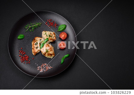 Delicious juicy chicken, turkey skewers with salt, spices and herbs Delicious juicy chicken, turkey skewers with salt, spices and herbs 103826229