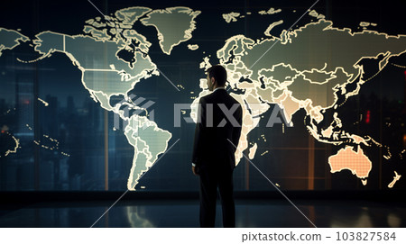 Businessman looking at the world map AI image 103827584